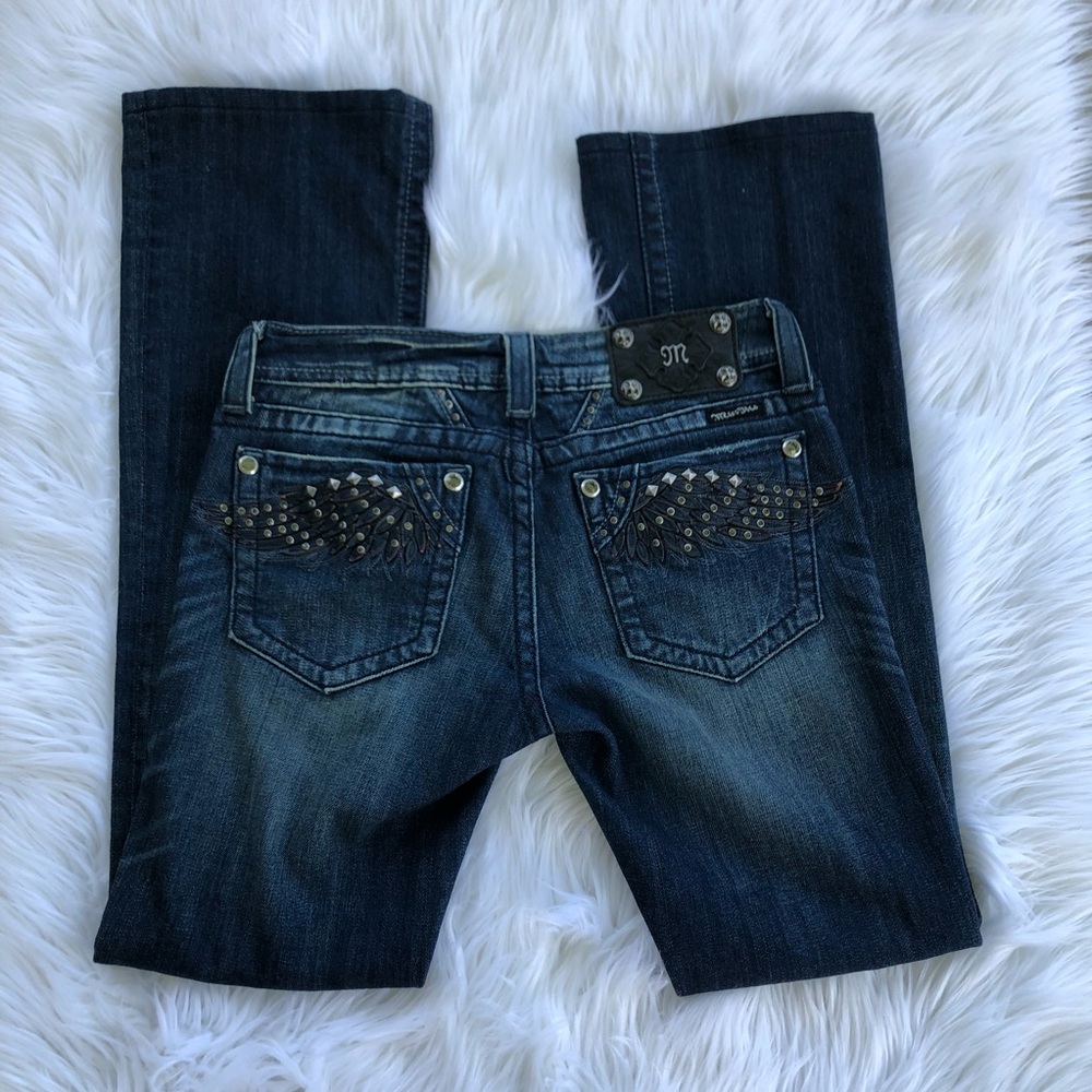 Miss Me Rhinestone Angel Wings Boot Cut Jeans 27